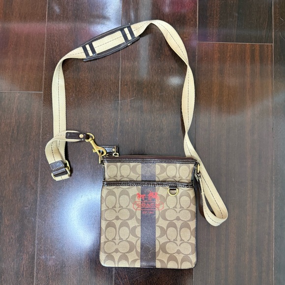 Coach Signature Crossbody Bag Logo Brown Handbag Purse - Picture 4 of 9